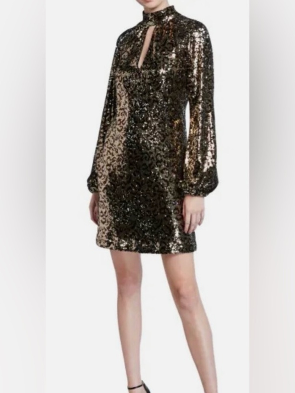 Milly Emily Leopard Sequin Long Sleeve Shift Mini Dress NWT Sz 2